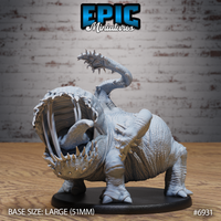 Otyugh Classic by Epic Miniatures — bulky four-legged creature with a massive gaping maw ringed by jagged teeth, a long toothed tentacle curling overhead, wrinkled hide and spiny jaw protrusions, on a 51mm round base.