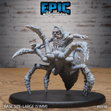 Broad-shouldered hooded dwarf with a thick braided beard merging into a large spiked spider body, arms outstretched, mounted on a large 51mm round base. Sculpt by Epic Miniatures.