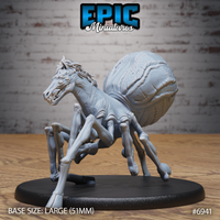 Horse Spider Chase by Epic Miniatures — equine head with multiple eyes and bared fangs on a spider body, eight spindly legs, large segmented abdomen, on a round base.