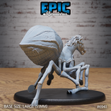 Horse Spider Chase by Epic Miniatures — rear angle showing the heavily textured, segmented abdomen and rear spider legs, with the snarling horse head visible over the thorax.