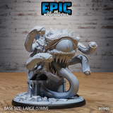 Spectator Tyrant by Epic Miniatures — a bloated, spike-covered beholder-kin with a massive central eye and open toothy maw erupting from a detailed treasure chest, tentacles coiling outward, on a rubble-scattered oval base.