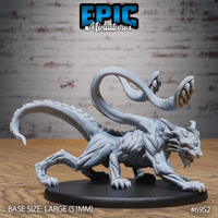 Planar Panther Beast by Epic Miniatures — low-slung feline creature crouching forward, tentacle raised with splayed claw overhead, armoured skull snarling, ridged spine and scaled tail extended behind.