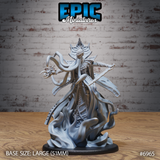 Tall robed aberration with insectoid crowned head, tentacles spread wide, one hand clutching psionic energy, rising from a sculpted swirling flame base. Sculpt by Epic Miniatures.