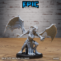 Winged draconic female figure lunging forward with both taloned hands outstretched, snarling open-jawed, wearing a draped robe over scaled limbs, large bat-like wings fully spread. Sculpt by Epic Miniatures.