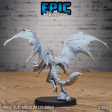 Draconic Demon Amethyst Breath by Epic Miniatures — broad leathery wings fully spread, bone-structured membranes visible, dreadlock tendrils framing snarling snout, viewed from behind.