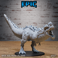 Crystal Rex by Epic Miniatures — a massive tyrannosaur with jaws wide open mid-roar, crystalline spikes erupting along its spine and skull, one forelimb raised, mounted on a huge oval base.