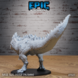 Crystal Rex by Epic Miniatures — rear view showing the muscular upswept tail, dense pebbled scale texture across the haunches and back, and rows of jagged crystal growths running the full length of the spine.