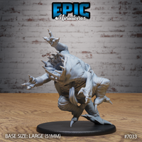 Hunched aberration mid-lunge with arms outstretched and curving talons, a ridge of bony spines along its back, wearing a crude belt across its swollen torso. Sculpt by Epic Miniatures.