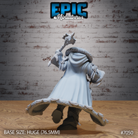 Female fire giantess with a sweeping fur-hemmed cloak billowing behind her, warhammer raised high, heavy armoured legs mid-stride. Sculpt by Epic Miniatures.