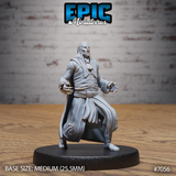 Snarling vampire in a long frock coat, both clawed hands raised and lips pulled back to reveal fangs, caught mid-lunge with weight shifted forward. Sculpt by Epic Miniatures.