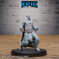 Snarling vampire in a long frock coat, both clawed hands raised and lips pulled back to reveal fangs, caught mid-lunge with weight shifted forward. Sculpt by Epic Miniatures.