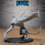 Lunar Bat Fiend by Epic Miniatures — snarling creature lunging forward on clawed feet, one arm reaching low with hooked claws, opposite wing flung wide, dorsal spines raised, barbed tail extended behind, on a large oval base.