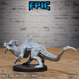Obsidian Guard Drake Roar by Epic Miniatures — drake facing left, showing layered segmented scales along the flanks and belly, long tail extending behind, clawed feet gripping the base, dorsal fin prominent along the back.