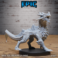 Obsidian Guard Drake Ambush by Epic Miniatures — ferocious drake rearing upright, jaws wide open, with layered scale plating, a pronounced dorsal sail, and one foreleg raised mid-lunge. Mounted on a round base.