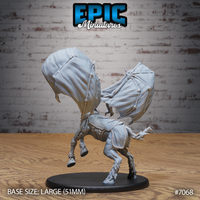 Centaur vampire miniature seen from behind showing the full span of both ribbed bat wings, scaled flank barding with quilted detail, and a whip-like tail. By Epic Miniatures.