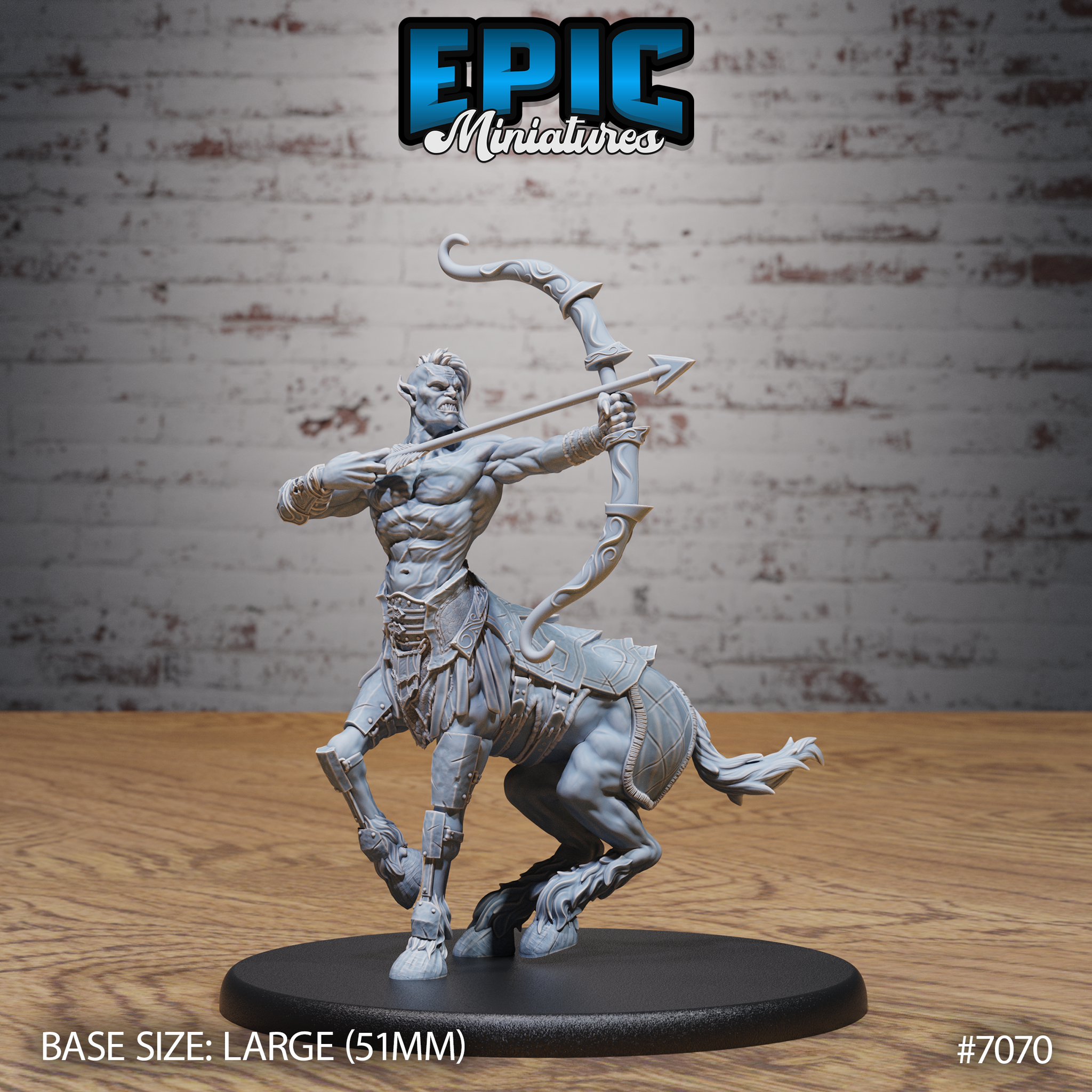 Muscular centaur vampire rearing on hind legs, drawing a decorative recurve bow with arrow aimed forward, wearing layered waist armour and equine flank plates. Sculpt by Epic Miniatures.