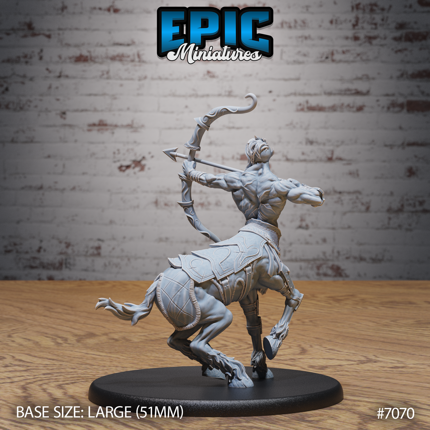 Centaur vampire archer viewed from behind and left, bow drawn overhead and torso twisted in release, showing armoured equine haunches and scrollwork bow detail. Sculpt by Epic Miniatures.