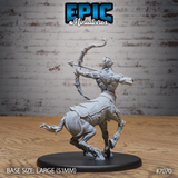 Centaur vampire archer viewed from behind and left, bow drawn overhead and torso twisted in release, showing armoured equine haunches and scrollwork bow detail. Sculpt by Epic Miniatures.