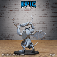 Bat Folk Brute by Epic Miniatures — rear view of the same sculpt showing both leathery bat wings fully spread, heavy chain links trailing from the ankle, and detailed leather chest strapping across the back.