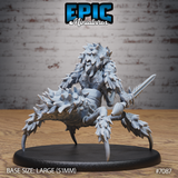 Were Spider Swords by Epic Miniatures — rear three-quarter view showing spined carapace abdomen, heavily furred legs with curved talons, one sword raised, bristling scaled back detail.