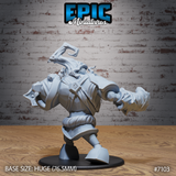 Stone golem miniature viewed from behind, showing broad segmented back armour, wrapped limbs, mechanical ankle joints, and a runic antler-like frame rising from the shoulders. Sculpt by Epic Miniatures.