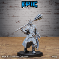 Skeletal crowned warrior in heavy skull-adorned plate armour, striding forward with a long-hafted mace swung back behind the shoulder, robes billowing, sculpted by Epic Miniatures.