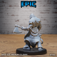 Zombie orc barbarian seen from behind, showing a heavy chain looped across the lower back, stitched hood detailing, worn layered robes, and the hand axe held at its side. Sculpt by Epic Miniatures.