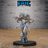 Restless Soul miniature by Epic Miniatures: a shrieking undead female figure surging upward, skull-like face open in a wail, long wild hair flowing outward, arms outstretched with clawed hands, rising from a cracked graveyard slab base strewn with small skulls.