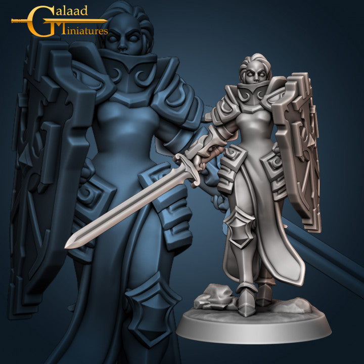 Female Knight w/Sword & Large Shield 01 by Galaad Miniatures