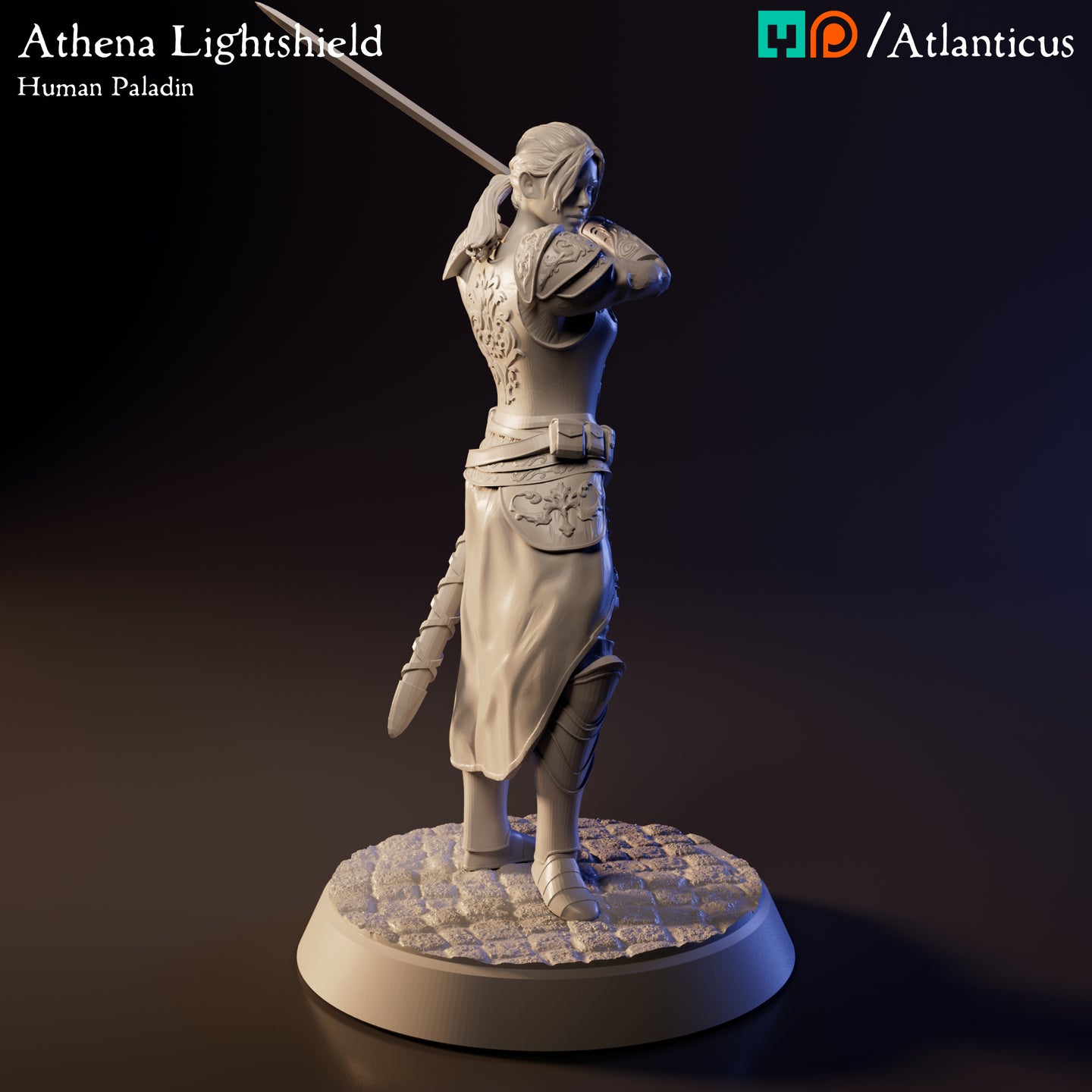 Athena Lightshield Human Paladin w/2HSword by Atlanticus Arts