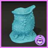 Unpainted light blue resin barrel mushroom miniature with tall tapered body, smooth surface scoring, angled open top, and thick coiling root tendrils on a wide base — 32mm scale scatter terrain