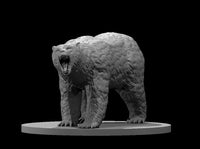 Brown bear sculpt rearing upright on its hind legs, head thrown back with mouth open in a full roar, forepaws hanging loose at its sides. Heavily textured fur across the chest and limbs. By MZ4250.