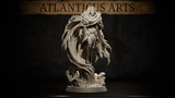 Vampire Umbral Lord by Atlanticus Arts — hooded humanoid figure in angular plate armour, surrounded by a billowing tattered cloak with ragged, wind-torn edges rising from a churning shadow base.