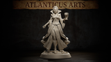 Vampire Noble by Atlanticus Arts — full figure standing with one arm raised holding an ornate goblet, the other hand extended with clawed fingers. Flowing collared coat, laced corset bodice, crumbling flagstone base.