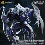Depth Dismemberer by DM Stash — rear view revealing heavily scaled and plated armoured torso segments, broad carapace back, and two swept blade appendages flanking the body.