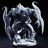 Depth Dismemberer by DM Stash — large multi-limbed arthropod horror with wide blade claws, gaping jaws, and a spined crest, looming over a crystal and rubble base.