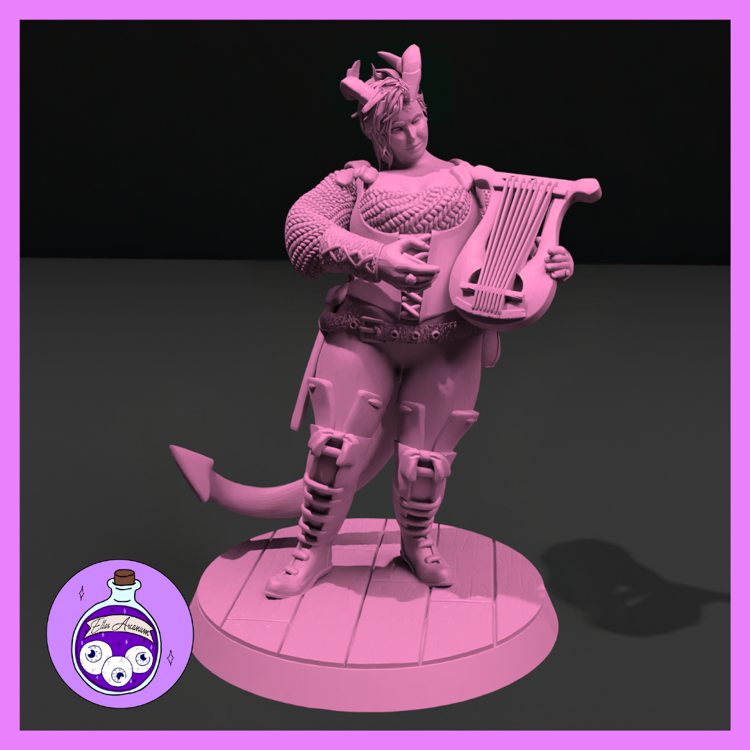 Female Tiefling Bard Lyre by Ella's Arcanum Minis