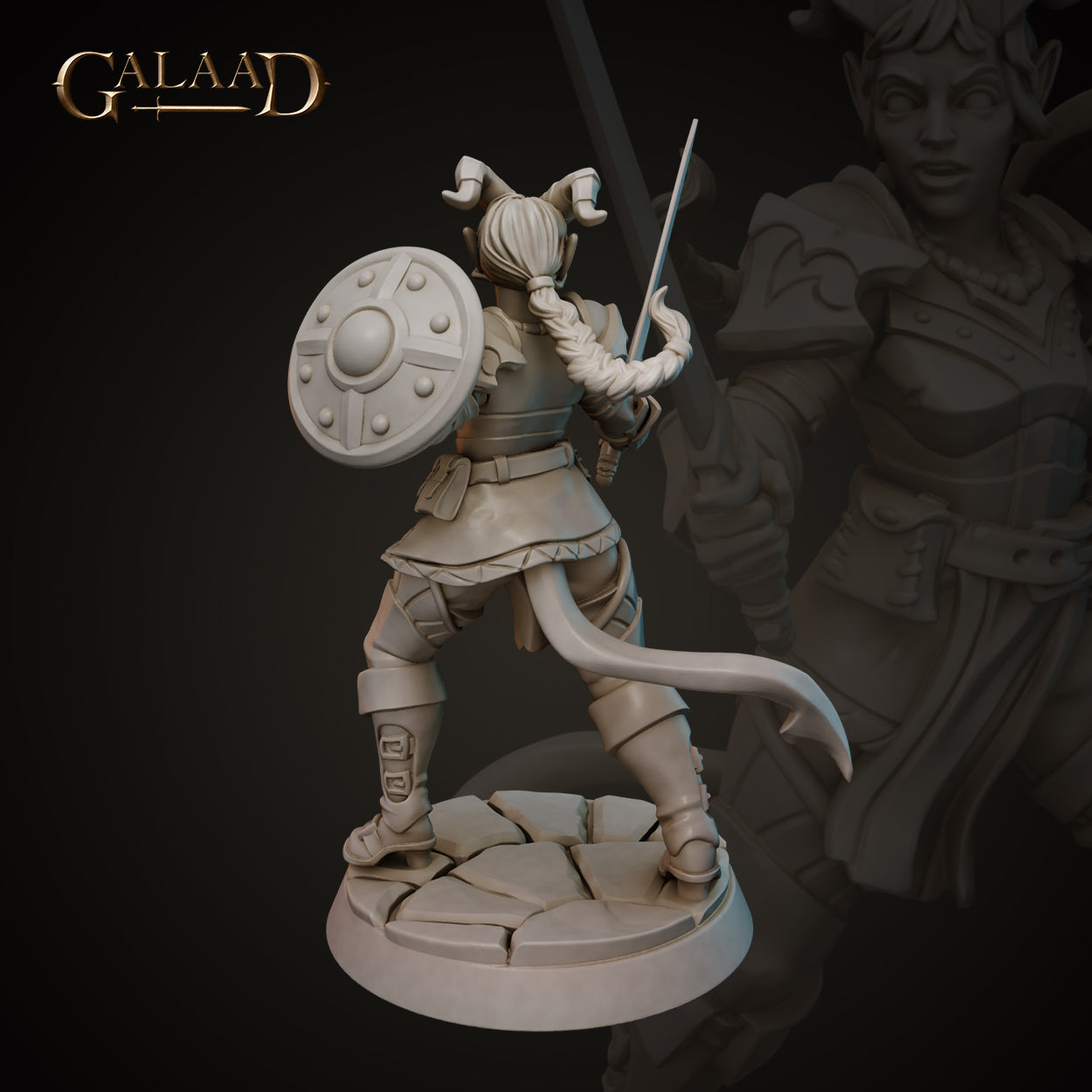 Female Tiefling Knight 01 by Galaad Miniatures