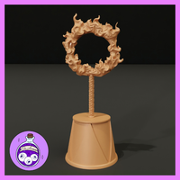 A circular ring of sculpted flames mounted on a ridged, tapered ceremonial stand. The flame detail curls outward around the full hoop. Sculpt by Ella's Arcanum Minis.