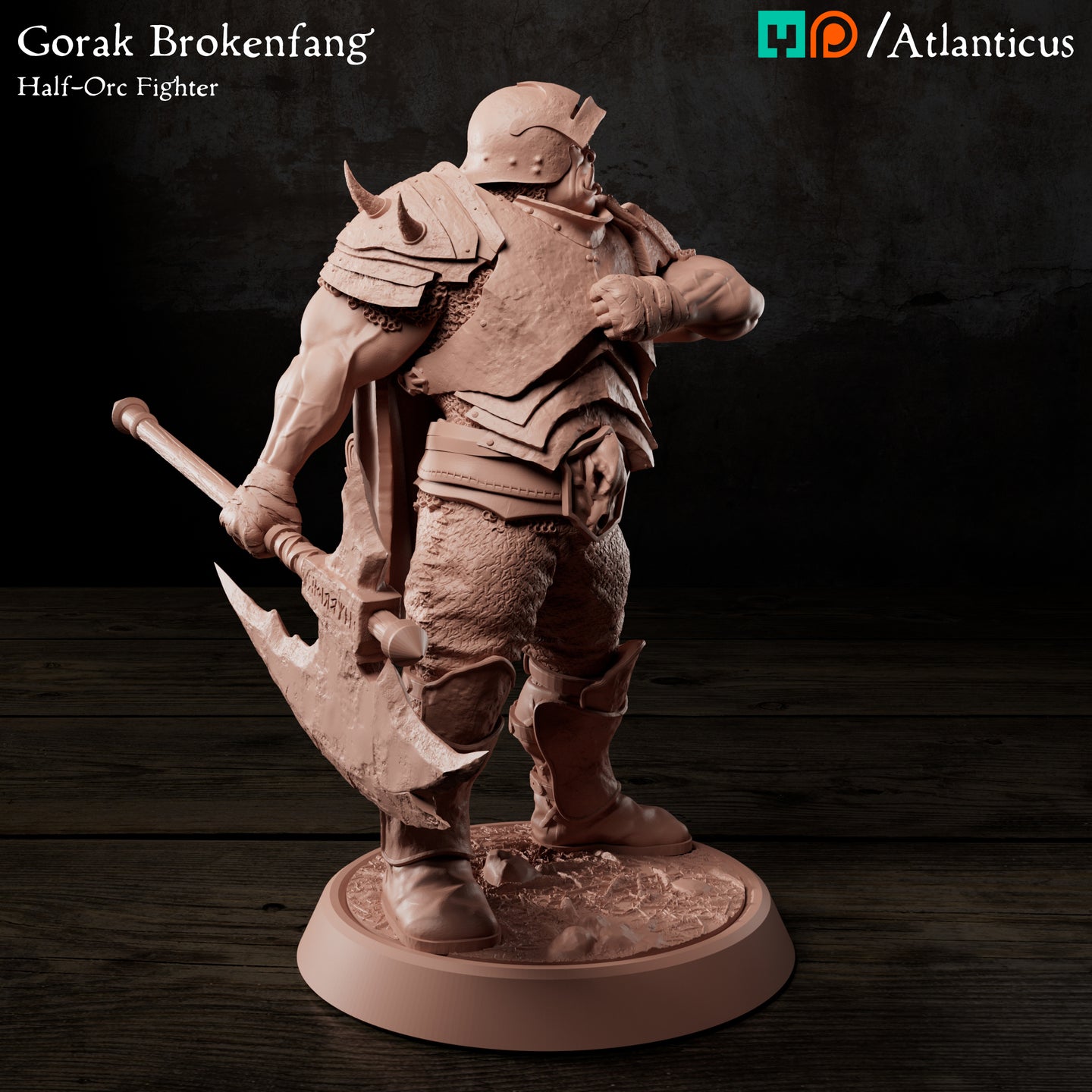 Gorak Brokenfang Half-Orc Fighter w/Greataxe by Atlanticus Arts