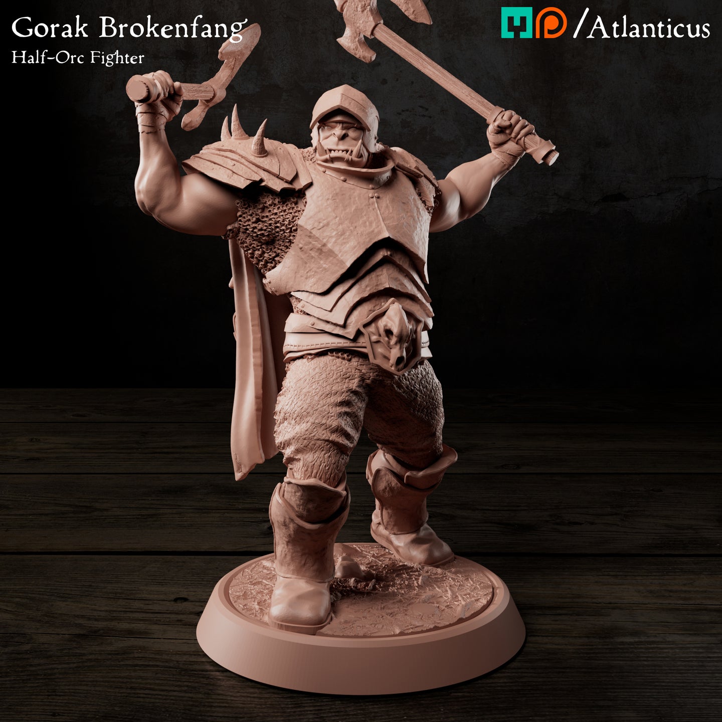 Gorak Brokenfang Half-Orc Fighter w/Hand Axes by Atlanticus Arts