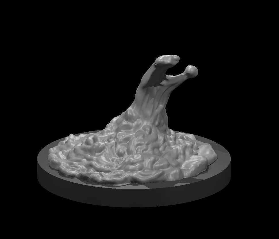 Unpainted grey resin digital render of a Grey Ooze miniature at 32mm scale — a churning mass of slime with a single raised pseudopod, mounted on an integrated textured base, sculpted by MZ4250