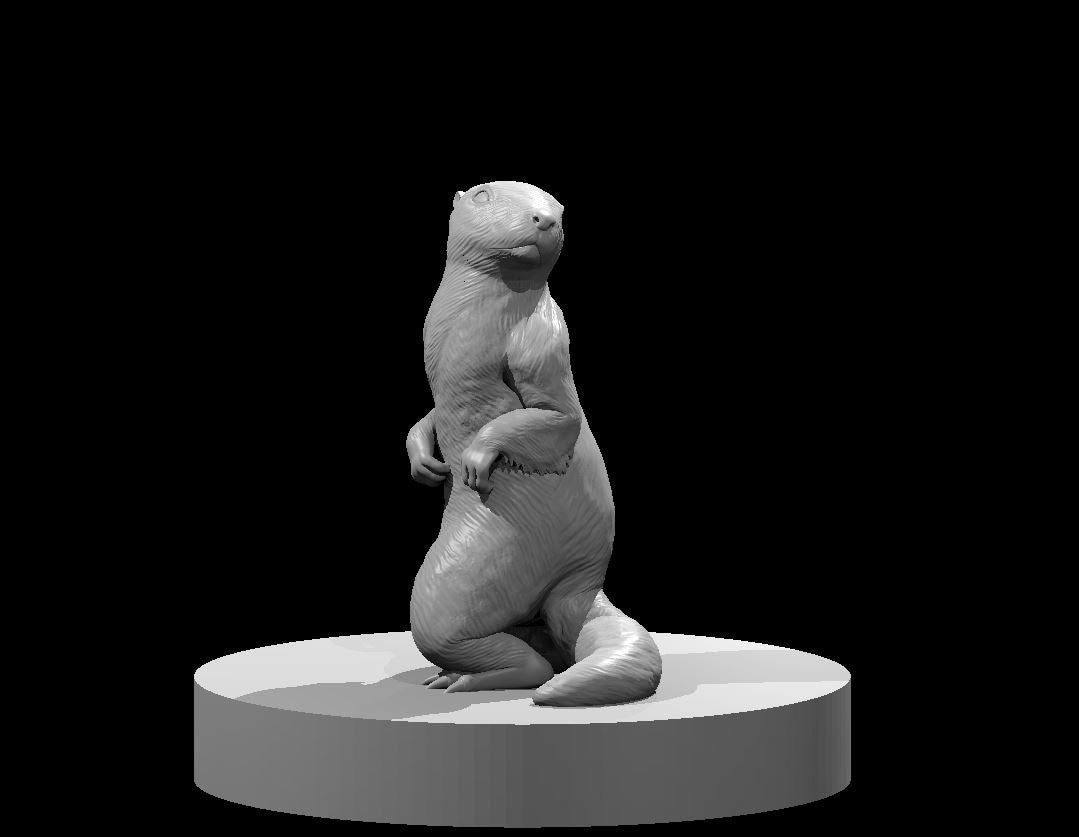 A chubby groundhog sculpt standing upright on its hind legs, forepaws tucked to its chest, head raised with an imperious expression. Fine fur texture covers the body. By MZ4250.