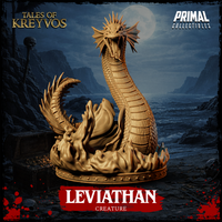 Close view of the Leviathan miniature's upper body showing overlapping scale detail along the neck, fin-like frills, and open-mouthed snarling expression. By Primal Collectibles.