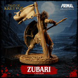 Close view emphasising the warrior's snarling facial expression and feathered headdress, spear gripped at chest height, beaded necklace in layered rows, worn loincloth with cord ties, planked ship-deck scenic base with rope coils. Sculpt by Primal Collectibles.