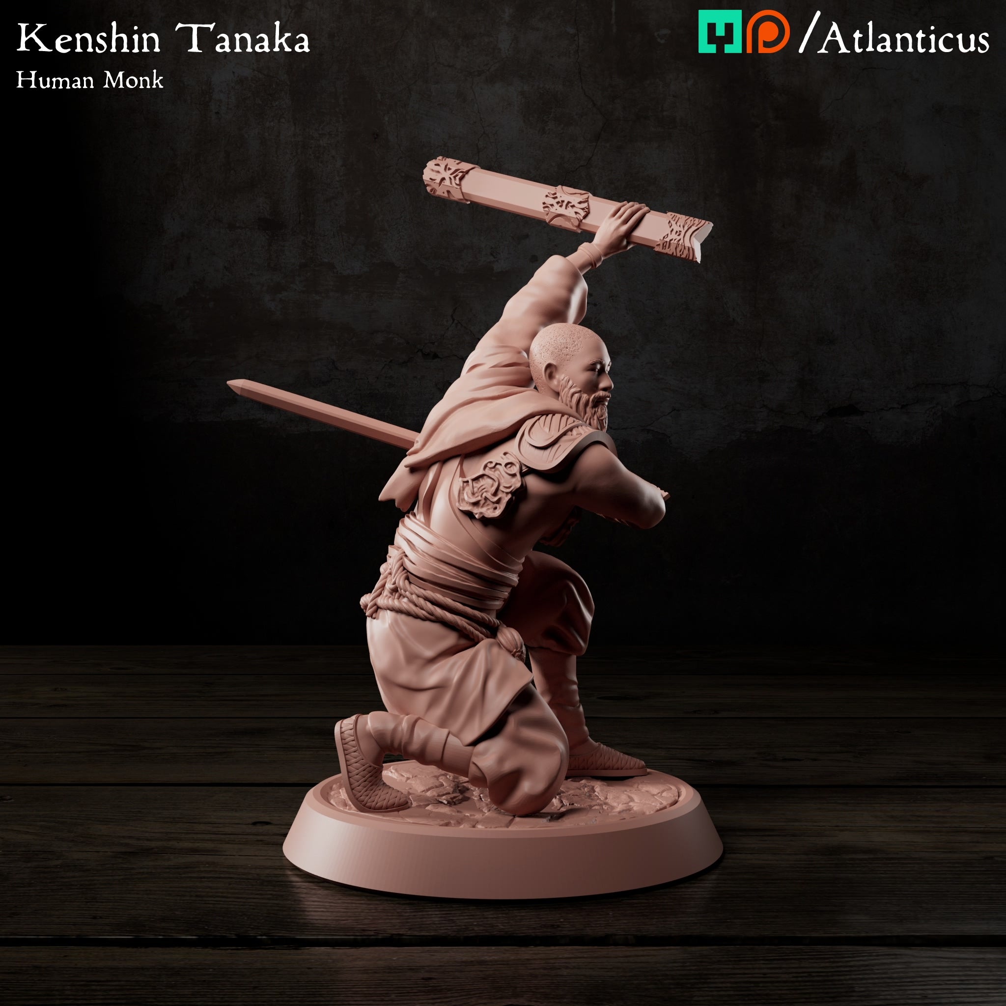 Kenshin Tanaka Human Monk w/Sword Kneeling by Atlanticus Arts