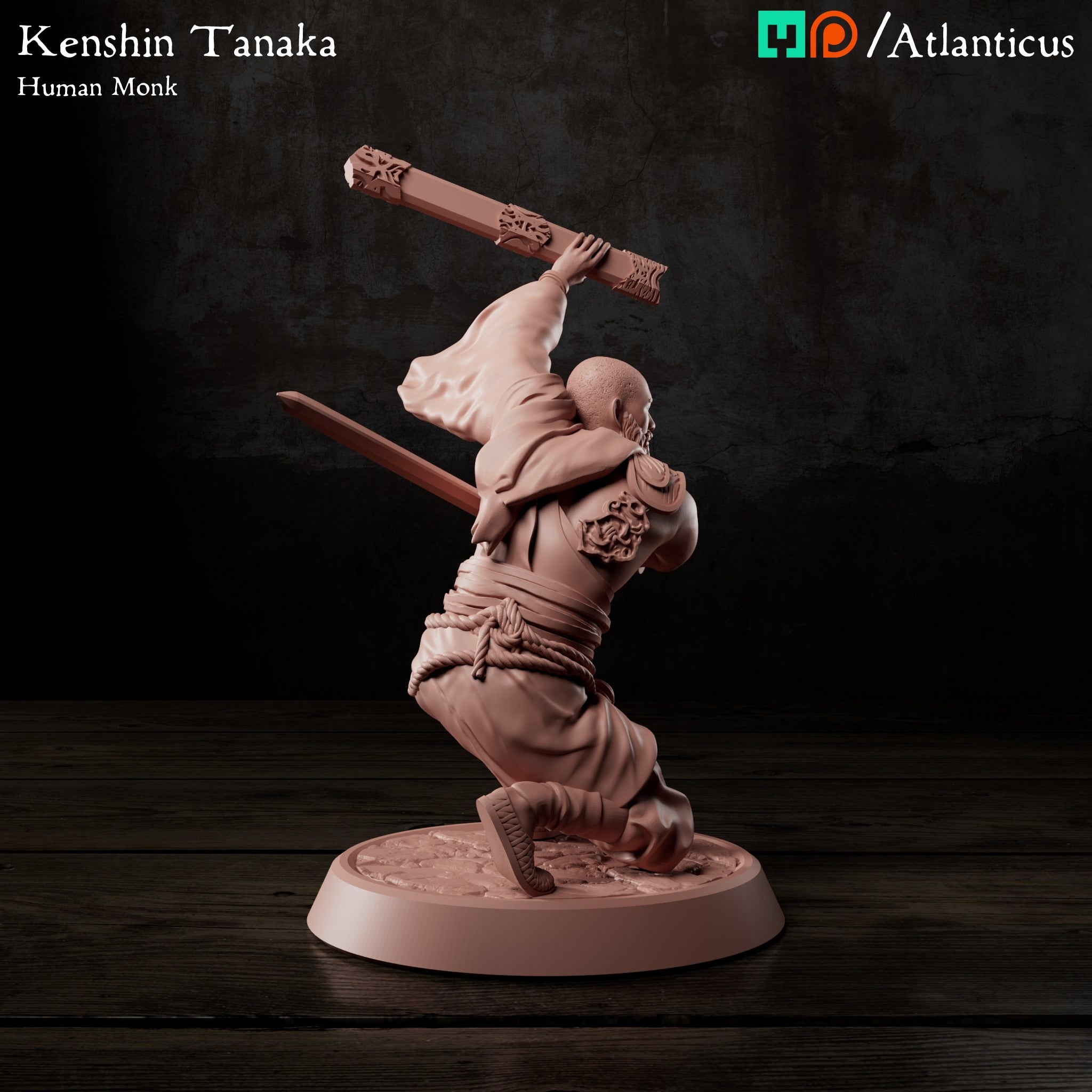 Kenshin Tanaka Human Monk w/Sword Kneeling by Atlanticus Arts