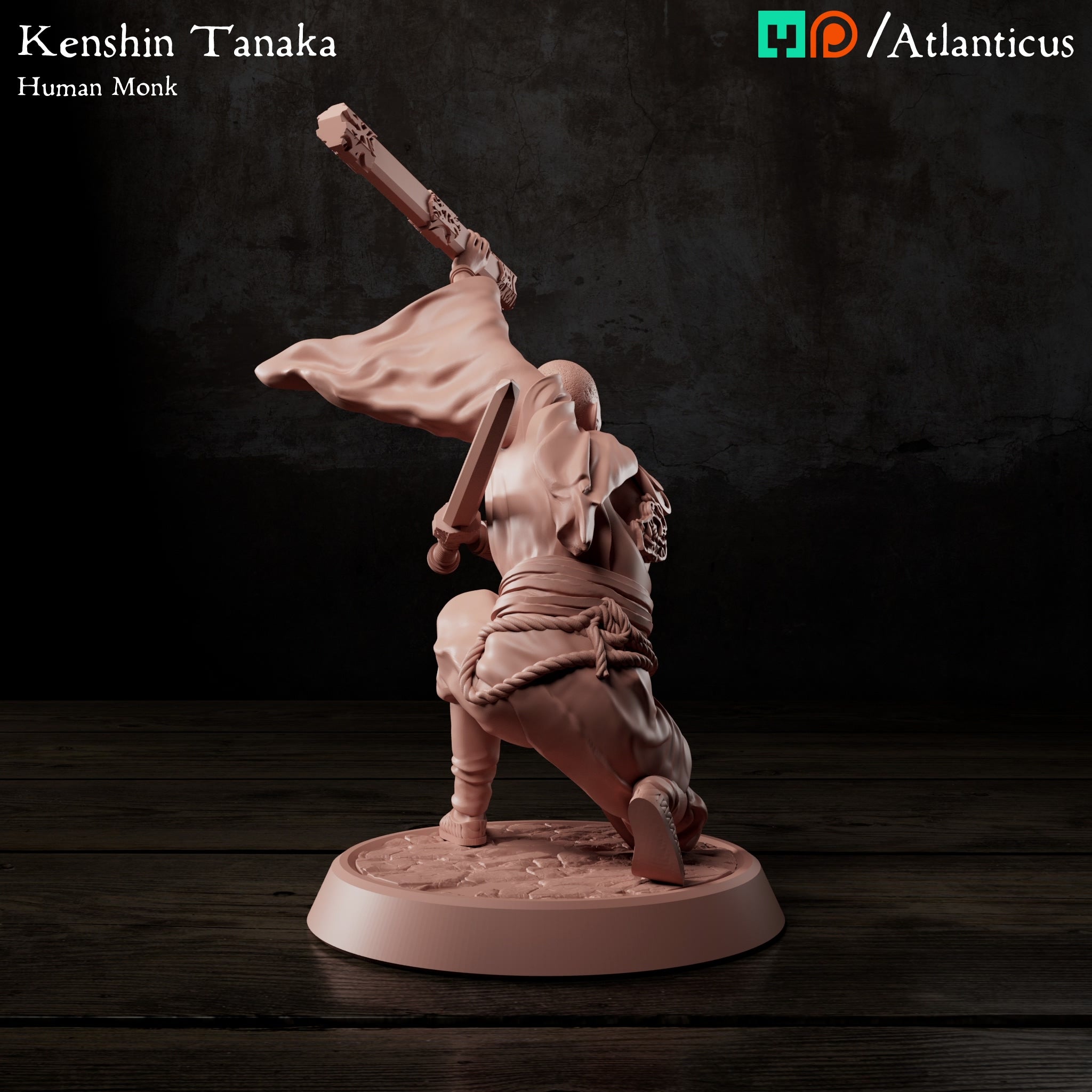 Kenshin Tanaka Human Monk w/Sword Kneeling by Atlanticus Arts