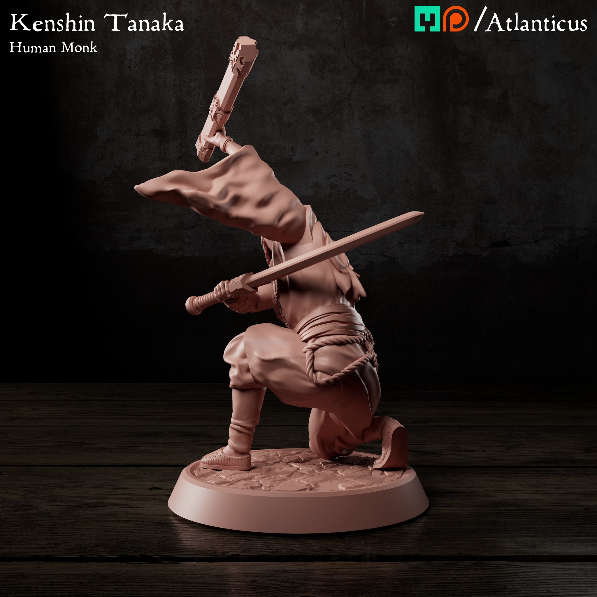 Kenshin Tanaka Human Monk w/Sword Kneeling by Atlanticus Arts