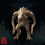 Kerzit the Abyssal Lord facing forward in a hunched predatory stance, twin tentacle limbs swept wide, snarling fanged face crowned with sharp spines. Sculpt by Monster Atlas.